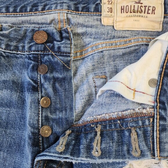 HOLLISTER Balboa 32x30 Men's Button Fly Jean Straight Distressed Denim Blue - Picture 4 of 15